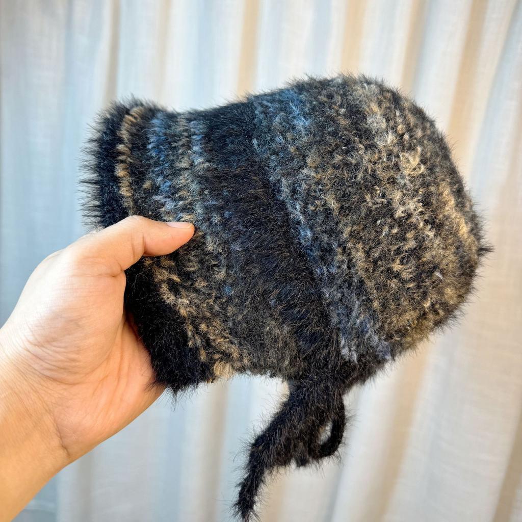Autumn and Winter Contrasting Colors After Split Bow Basin Hat Women's Knitted Hat Bucket Hat