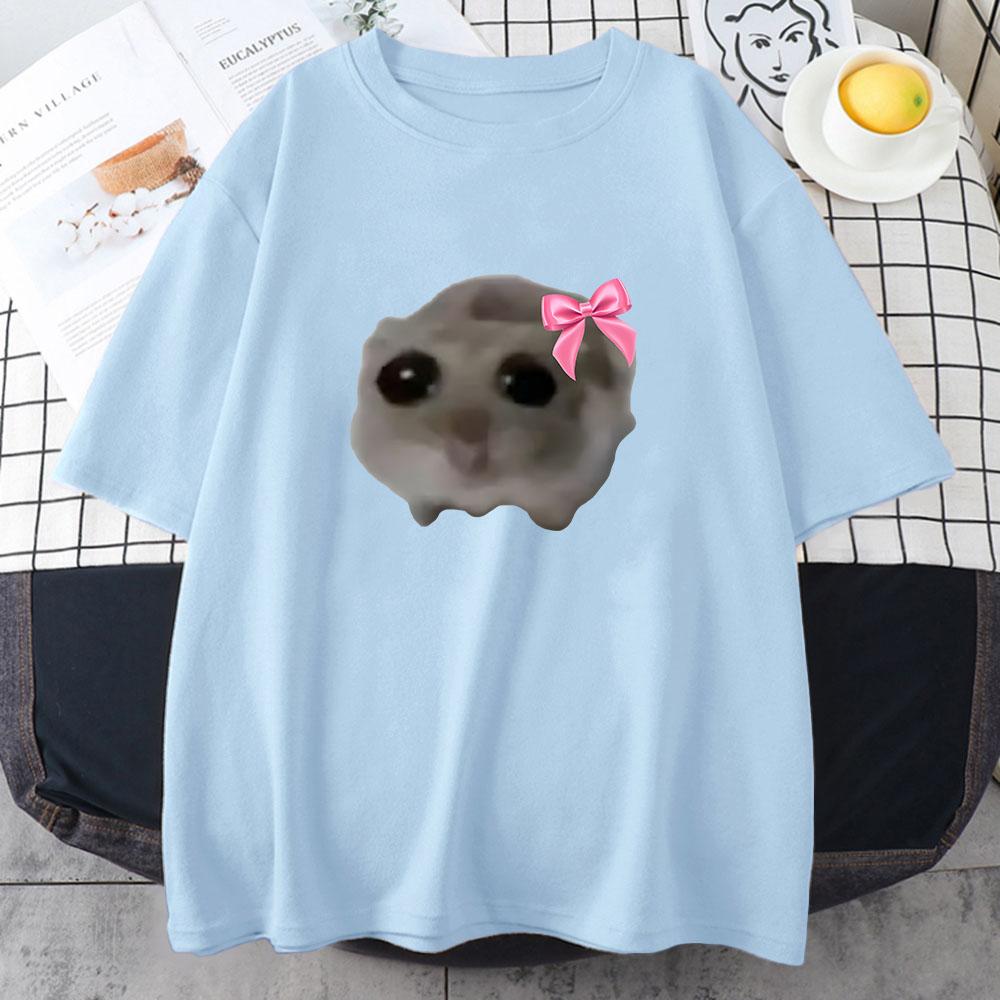 Sad Hamster Tshirt Cartoon Graphic Printed T-shirt Pink Summer Cotton Comfortable Tshirt Streetwear Short Sleeve Women/Men Tee