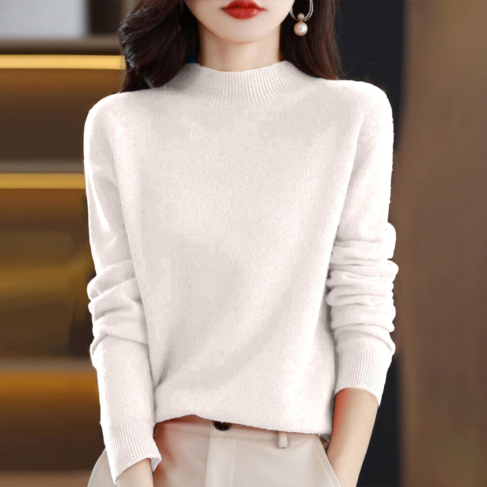

Women s And Winter Fashion Long Sleeve Basic Half Turtleneck Loose Pullover Sweater Top XXL білий