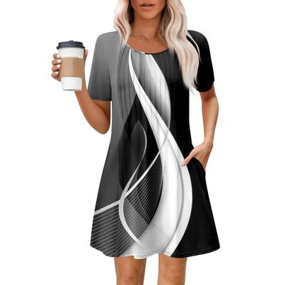 Robe d'été ample pour femme, tenue décontractée à col rond et manches courtes, avec poche, idéale pour les vacances à la plage