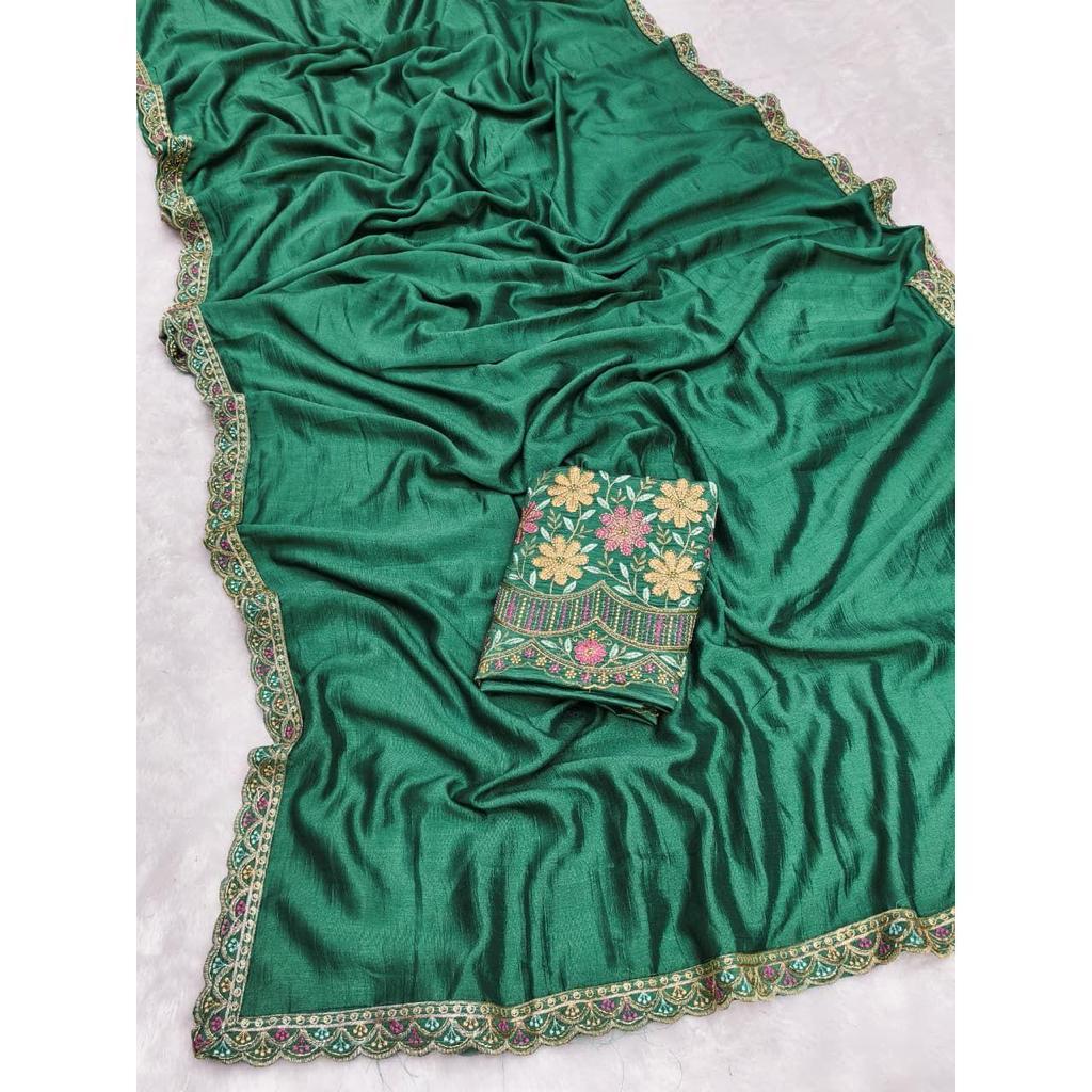 Premium Star Georgette  Design: Plain Body with Rich Multi-sequence Work Lace & C-Pallu  | TOTAL Colour Options : 12