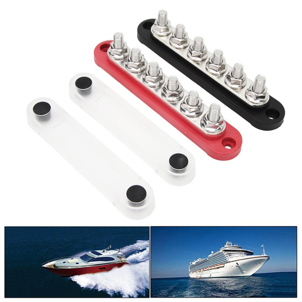 2Pcs Battery Bus Bar 6 X 5/16in M8 150A 6 Channel Power Distribution Block with Cover for Vehicle Solar Systems 12V‑48V