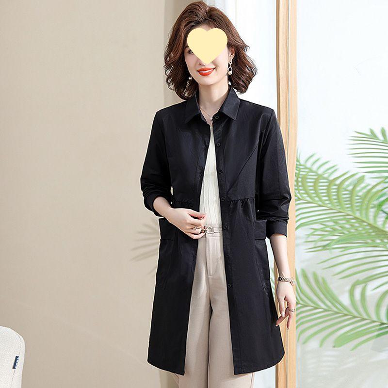 2025 Slimming Waist-Cinch Mid-Length Trench Coat for Middle-Aged Women - Spring/Autumn