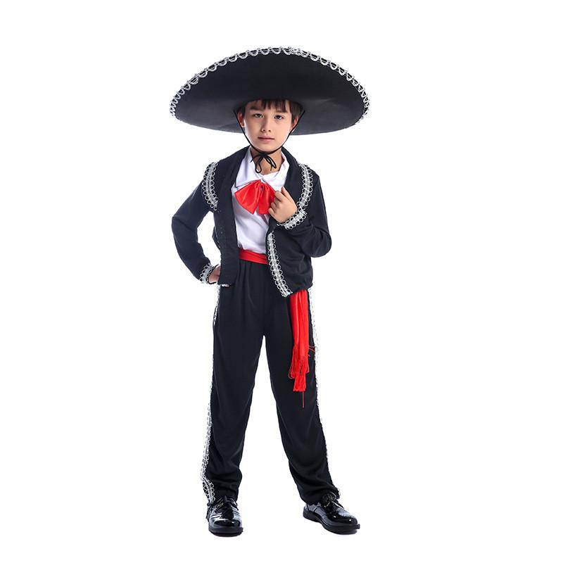Ethnic Mexican Childrens Dance Attire With Printed Design And Long Sleeve For Stage Use