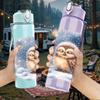 1PC Owl Sitting In Starry Night Sky Print 750ml Color Plastic Sports Water Bottle Leakproof Flip Straw Lid Suitable for Sports Office Home Use