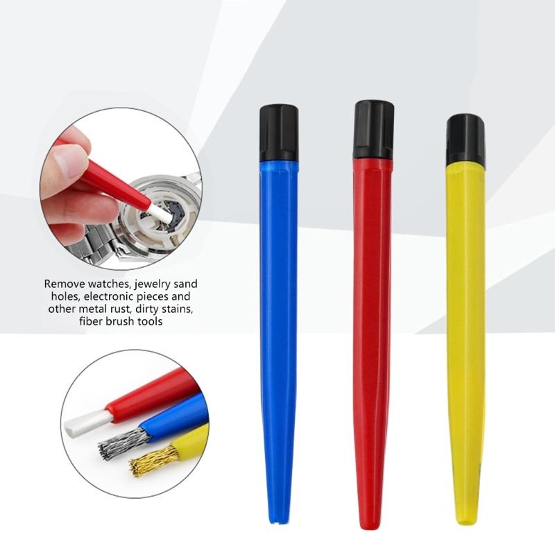 Rust Removal Brush Pen Glass Fiber/Brass/Steel Brush Pen Shape Watch Repair Parts Polishing Cleaning Repair Tool
