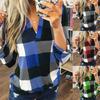 Stylish S-5xl Women's Long Sleeve Plaid T-shirt Blouse With V-neck Design