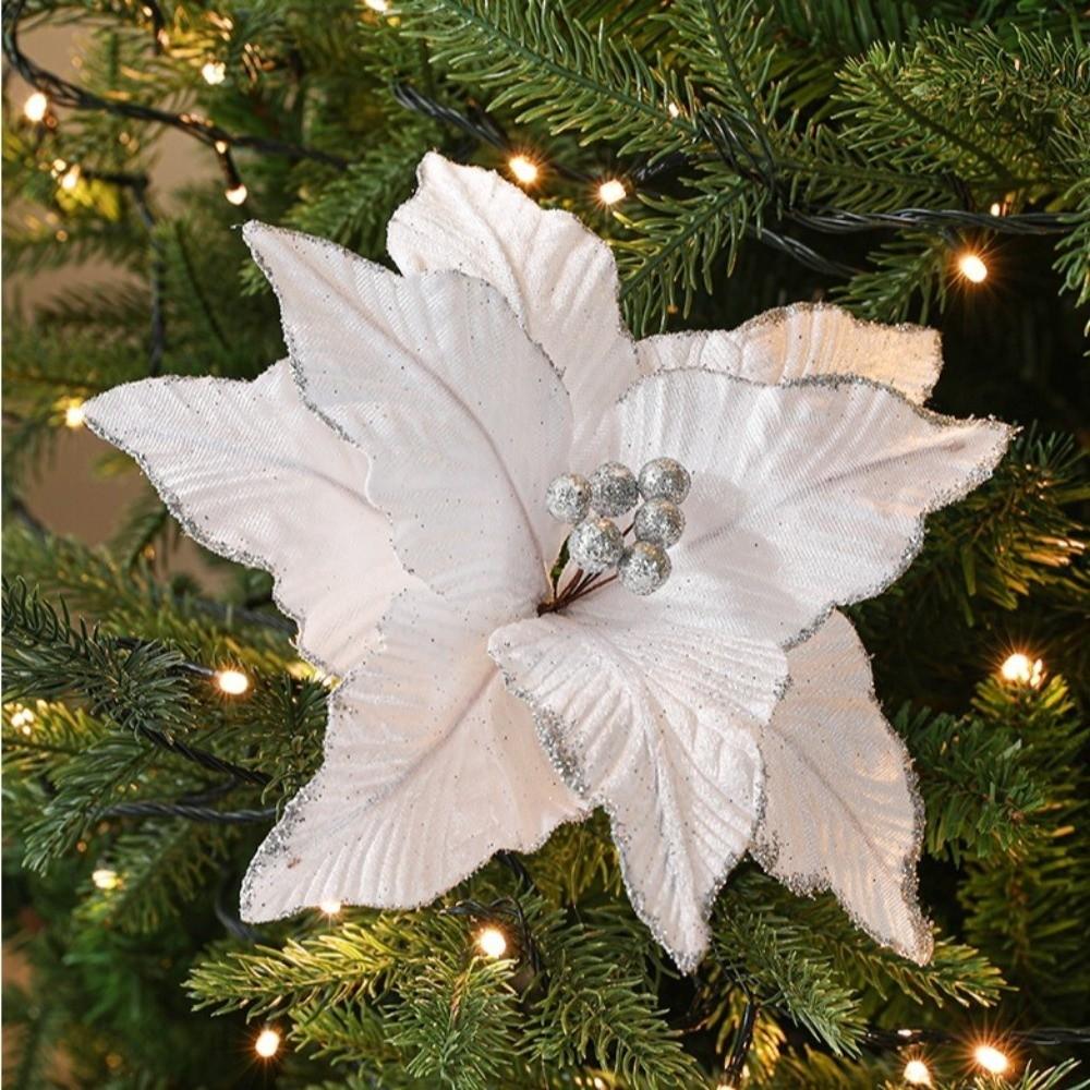 Large Poinsettia Glitter Flower 26cm Xmas Tree Decorations New Fake Flowers Christmas Decoration