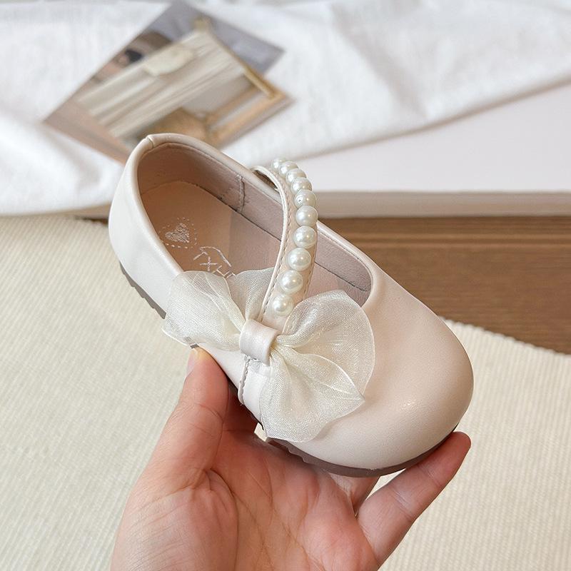 Mädchen Ballerinas mit Schleife und Perlen - Frühling/Herbst 2026, Weiche Ledersohle, Ideal für Auftritte & Tanz