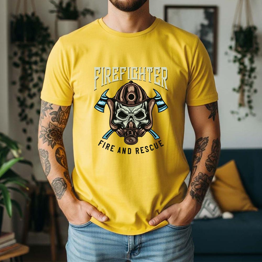 2026 New Summer Unisexs Soft Cotton Short Sleeve Tee Fire Rescue Skull Axe Graphic Tactical Casual Style