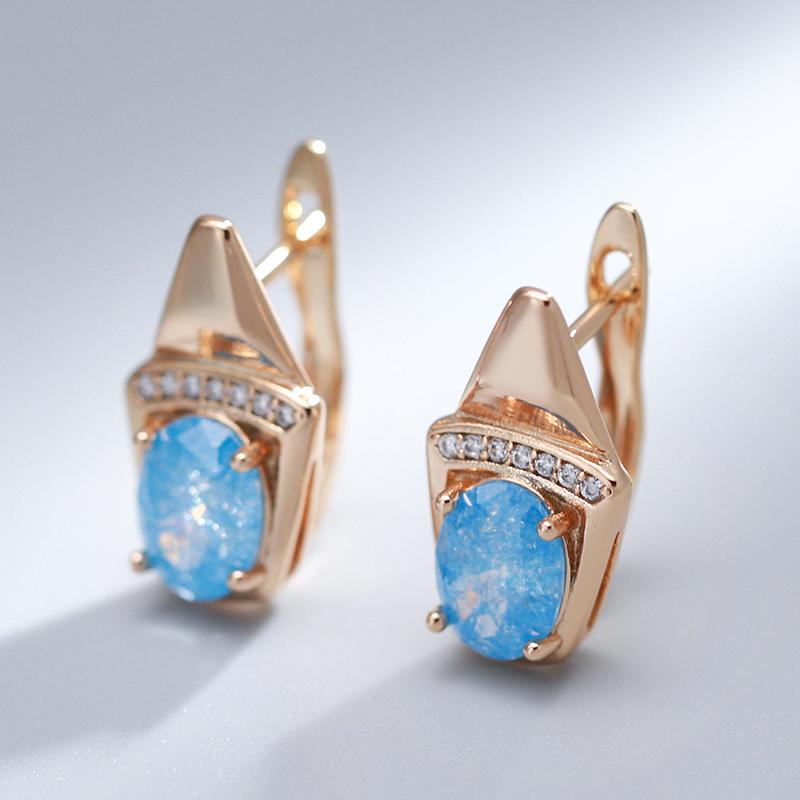 New  Rose Gold Geometry Drop Earrings For Women Unusual Trendy Blue Natural Zircon Earrings Luxury Wedding Jewelry