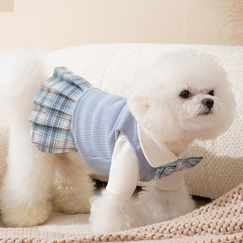 Korean college style couple outfit puppy dog autumn and winter warm teddy than bear cat two-legged skirt pet clothes