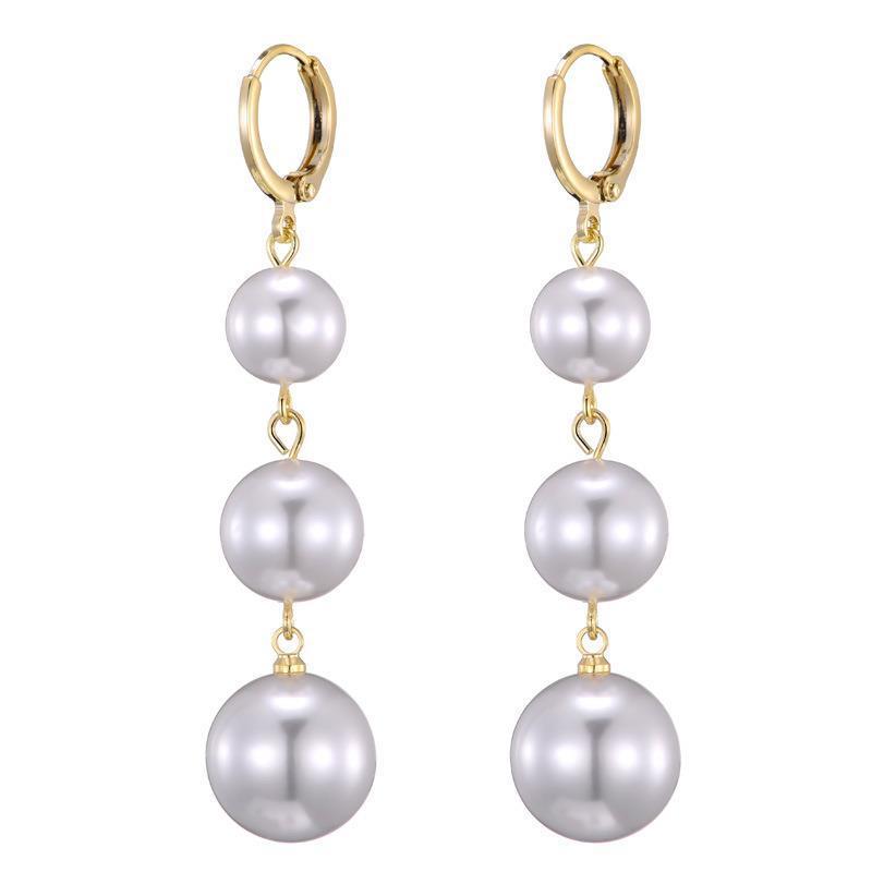 South Korea Red Pearl Long Tassel Earrings Festive Temperament Imitation Pearl Dangle Earrings Exaggerated Women Jewelry