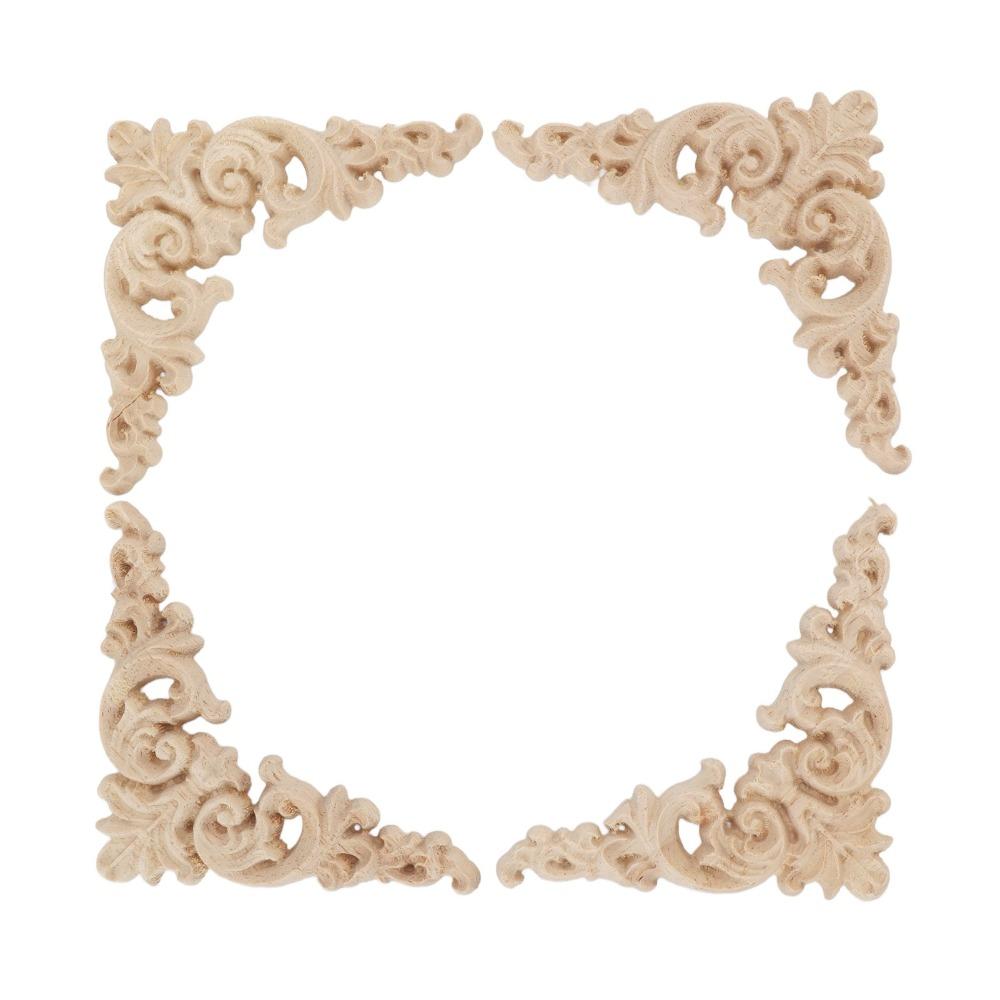 5Pcs 8cm Wood Appliques Onlays Hand Carved Corner Onlay Applique For Cabinet Door