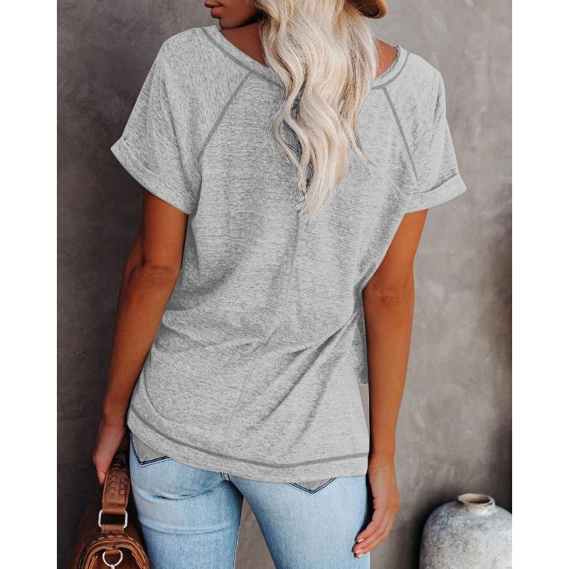 YYFS Damenmode, lässig, Sommer, Frühling, einfarbig, bedruckt, kurzärmelig, O-Ausschnitt, Blusen und Hemden