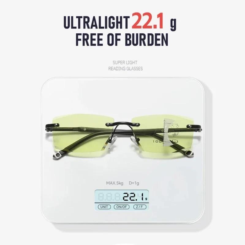 Night Vision Multifocal Anti Blue Light Reading Glasses Metal Frame for Men and Women Business Presbyopia Glasses