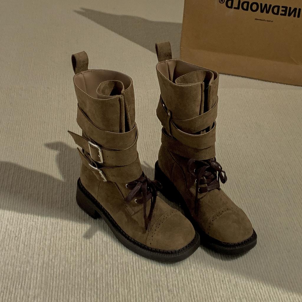 Queen Fan Black British Style Thick Heel Height Increase Martin Boots Women's 2025 New Autumn Popular Retro Short Boots