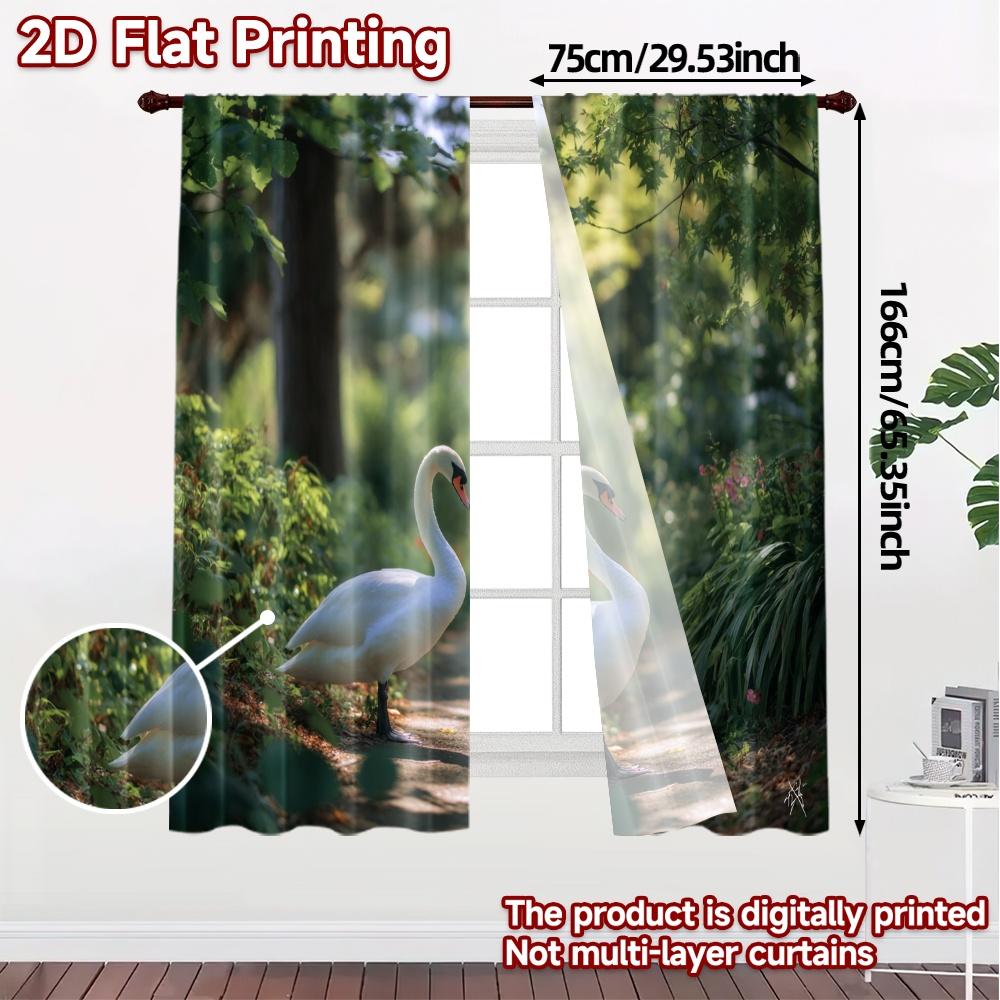 2pcs   2D FLAT PRINTING Curtains (Without Rod) Swan Serenade Chic Contemporary Curtains Versatile 100% Polyester Curtains