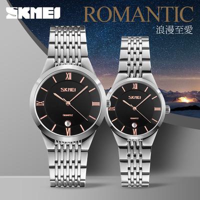 Montre à quartz couple américain Moment mode calendrier simple bracelet acier montre femme montre mode étanche simple montre couple
