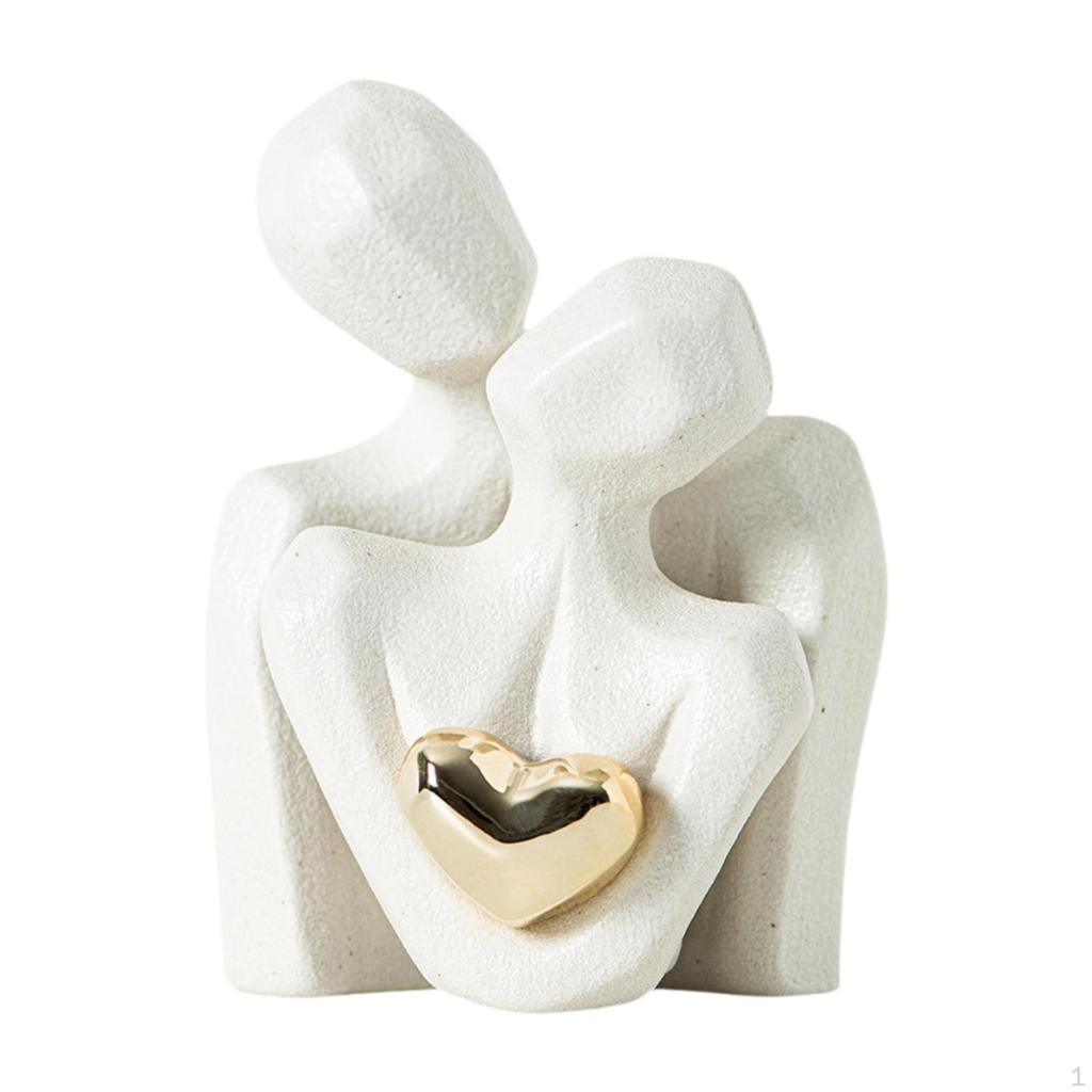 Ceramic Couple Statue 2.8x3.7 Inches Versatile with Heart Design Artistic Accessories Desktop