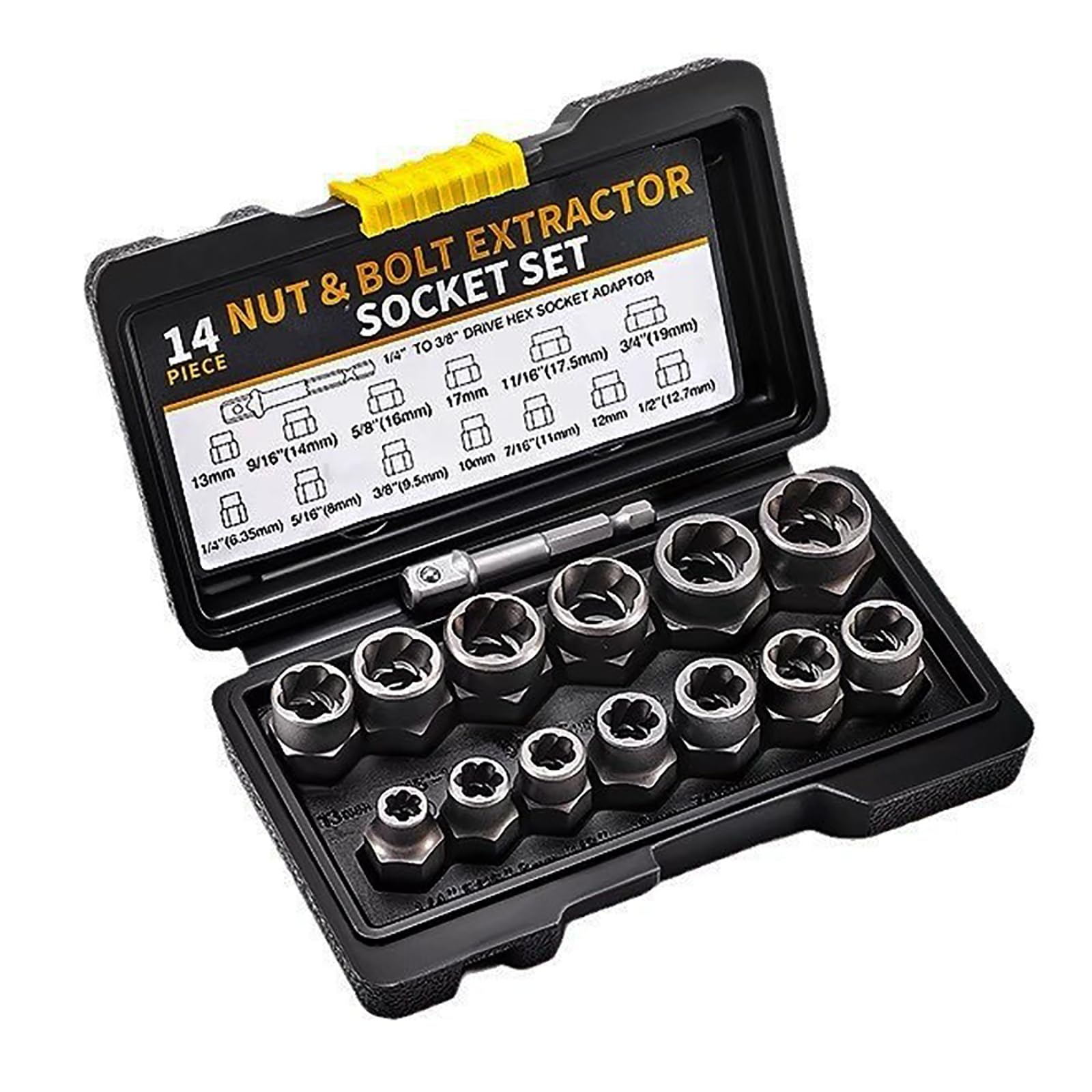 

CHENLONB Nut Twister Nut Extraction Socket Set, 14-Piece Set, Easy Furniture Assembly, Car Repair, Broken Bolt Extractor, Damaged, Rusty, Frozen Screw