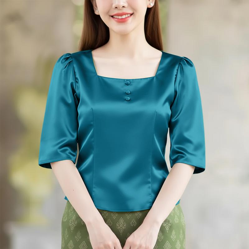 ZANZEA Women Casual Square Collar Summer Half Sleeve Blouse