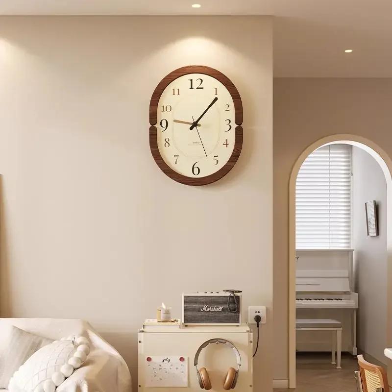 Modern Home Decor Wall Clock Living Room Decoration Simple Cream Style Wooden Silent Clock