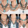 Sommer Perlen Mehrschichtig Türkis Halskette Ethnischer Stil Kaktus Strand Choker Anhänger Retro Westlich Land Halskette Geschenk