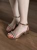 Fashion New stylish and comfortable water diamond one-strap thick-heeled high heels, paired with skirts and mid-heeled sandals