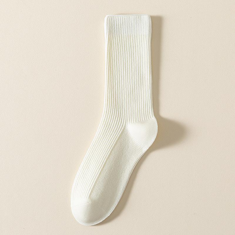 

Женские весенне-осенние простые однотонные носки из хлопка с длинным ворсом 1 pair молочный белый