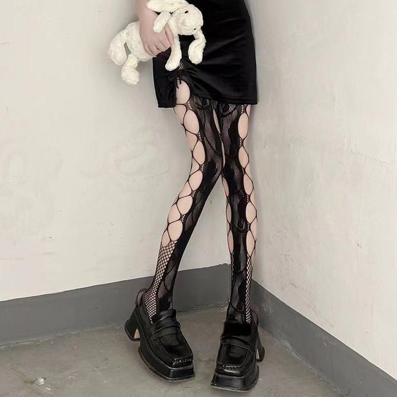 Y2K Damen Goth Punk Sexy Messer Schnittschäden Netz Leggings Strumpfhosen Strümpfe Ausgehöhlte Muster Strumpfhosen Netzsocken