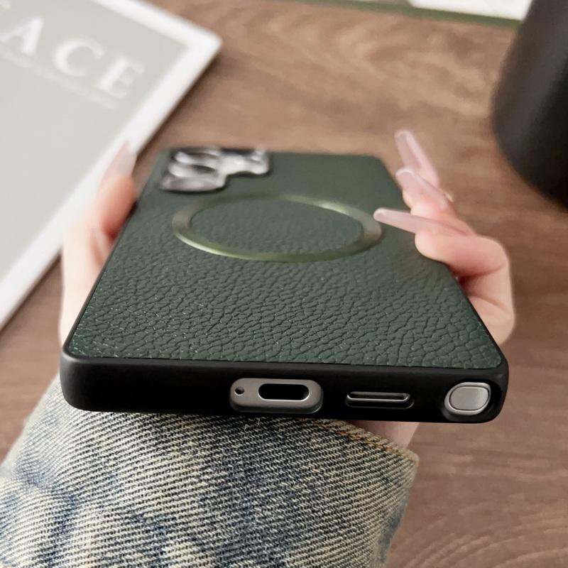 Solid Color Leather Slim Magnetic Case For Samsung S25 Ultra S24 FE S23 Plus A56 A16 A36 A26 TPU Hybrid Soft Shockproof Wireless Charge Phone Cover