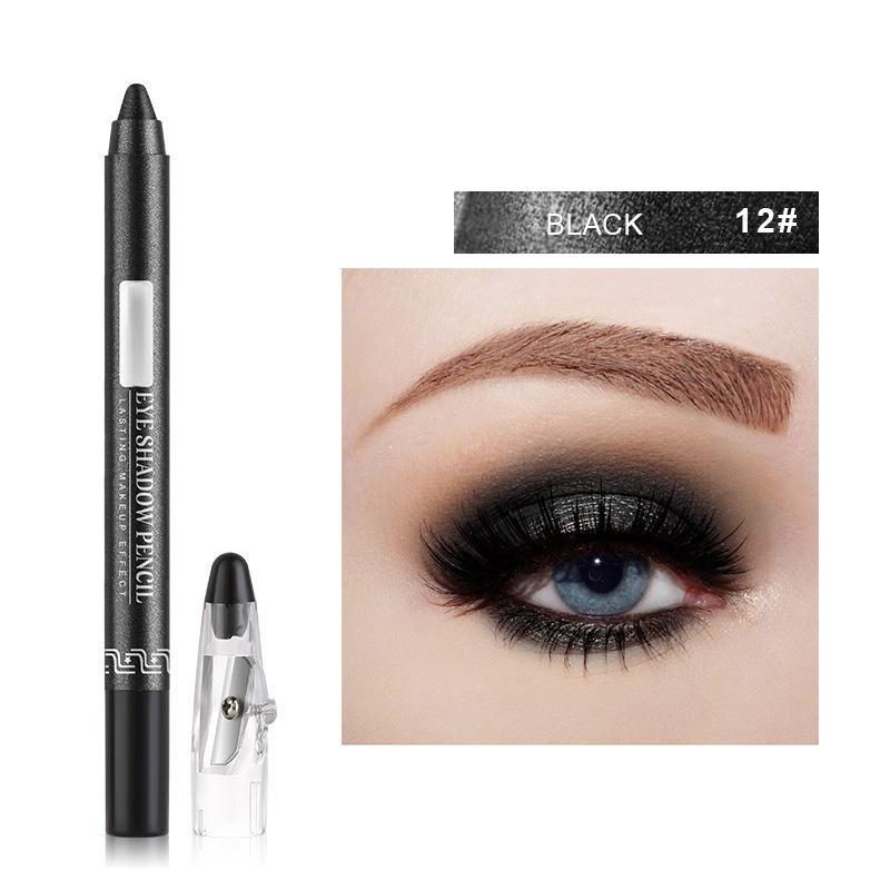 Smoky Dark Green Eyeshadow Pencil Stick 12 Colors Metallic Glitter Eye Shadow Highlighter Pen Makeup Tool Waterproof Pearlescent