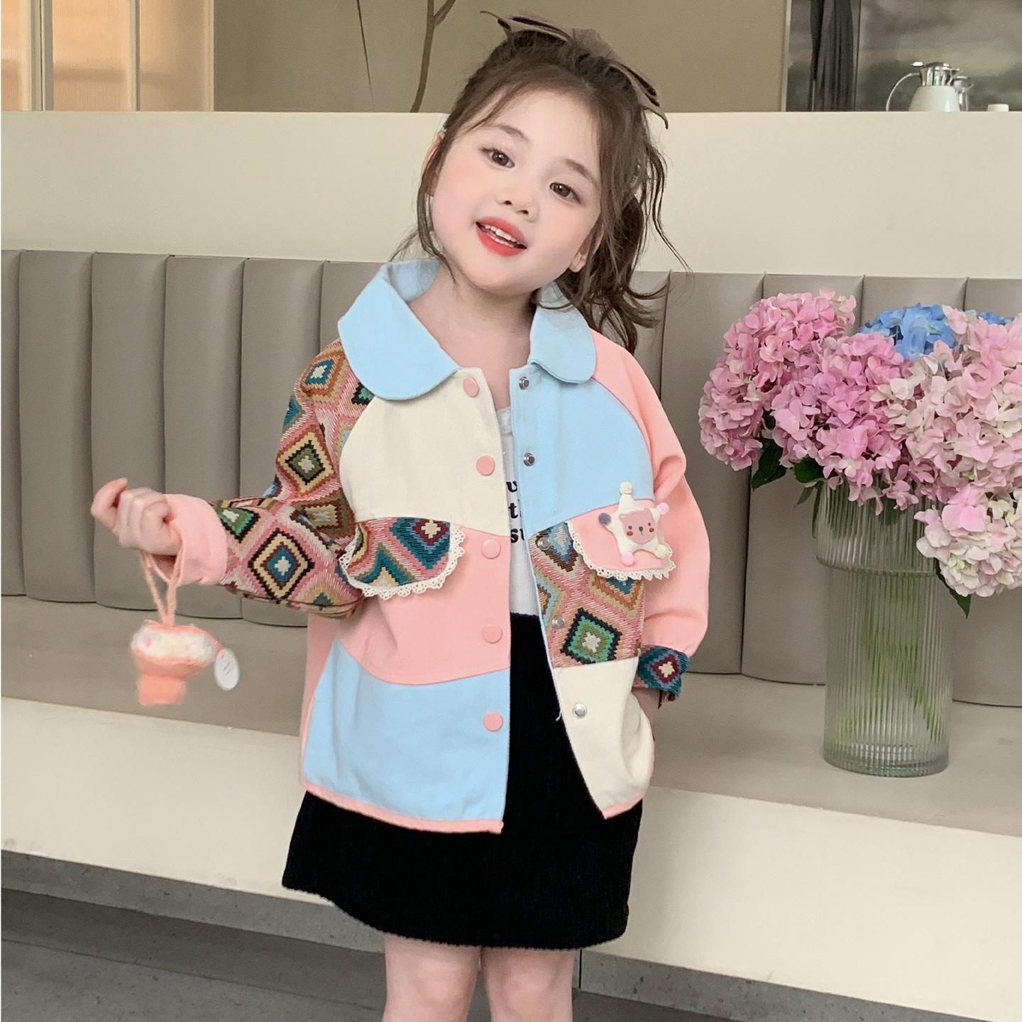 

Девичья джинсовая куртка в стиле колор-блок - Модная весенне-осенняя верхняя одежда для детей 2025 140 cm