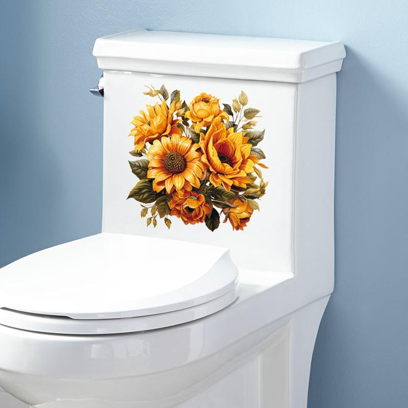 Golden Sunflower Wall Stickers Peel and Stick Removable Decoration for Home Kitchen Bathroom Cabinet Refrigerator Wardrobe DIY Decor