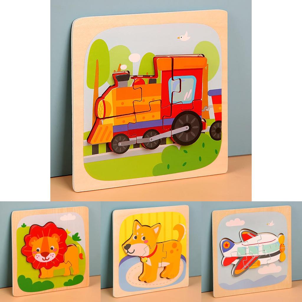 Puzzle 3D en Bois pour Tout-Petit avec Association d'Animaux et Blocs à Emboîtement pour l'Éducation Précoce