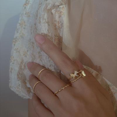 Plain Ring Butterfly Ring Set Combination Female Simple Cold Wind Opening Adjustable Index Finger Ring Fashionable Personalized Ring