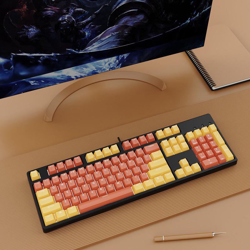 Hot-Swappable 104-Key Mechanical Gaming Keyboard for Girls, Wired, Blue/Black/Brown/Red Switches, Dual-Color Design