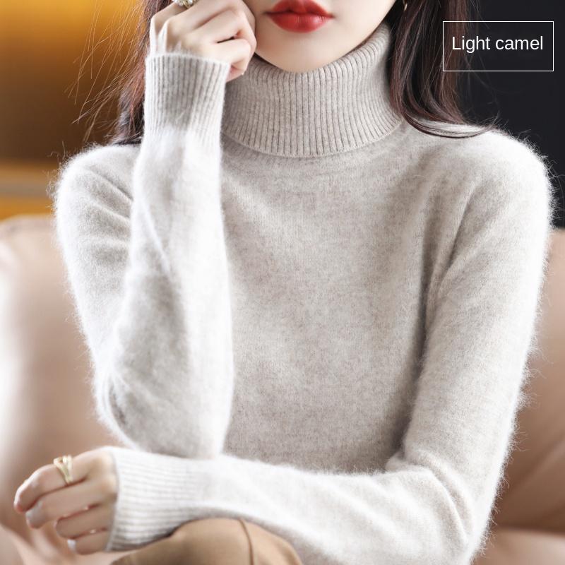 Women's Clothing For Autumn Winter 100% Mink Plush Turtleneck Pullover Sweater Ladies Cashmere Sweater
