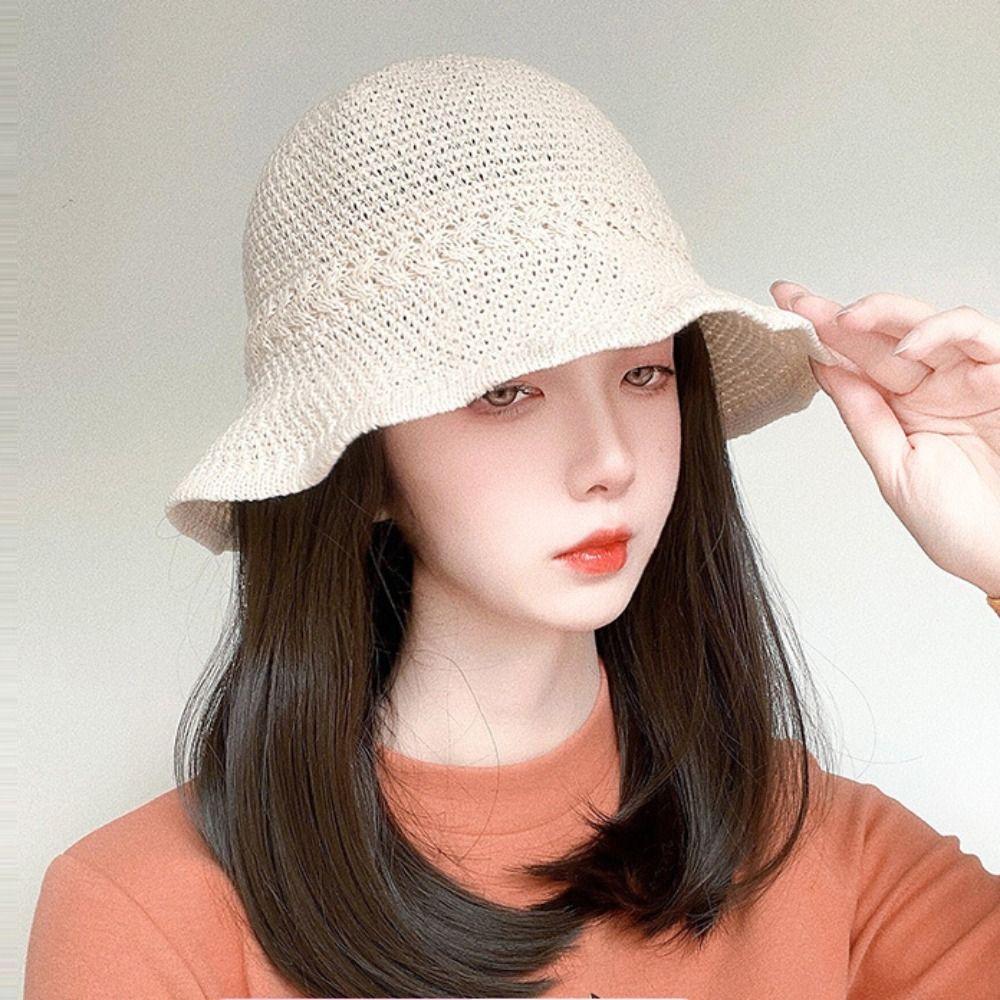 

Женская шляпа-ведро с вырезами, шляпа от солнца с искусственными волосами, короткие парики, шляпа рыбака, парик, прямые парики-боб 20CM коричневый