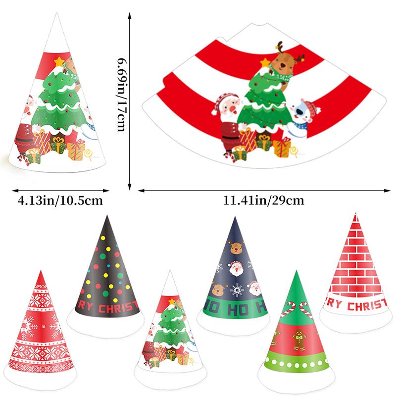 6Pcs Christmas Paper Hat Snownman Elk X-mas Festival Party Caps Foldable Castle Triangular Hats Christmas Party Supplies