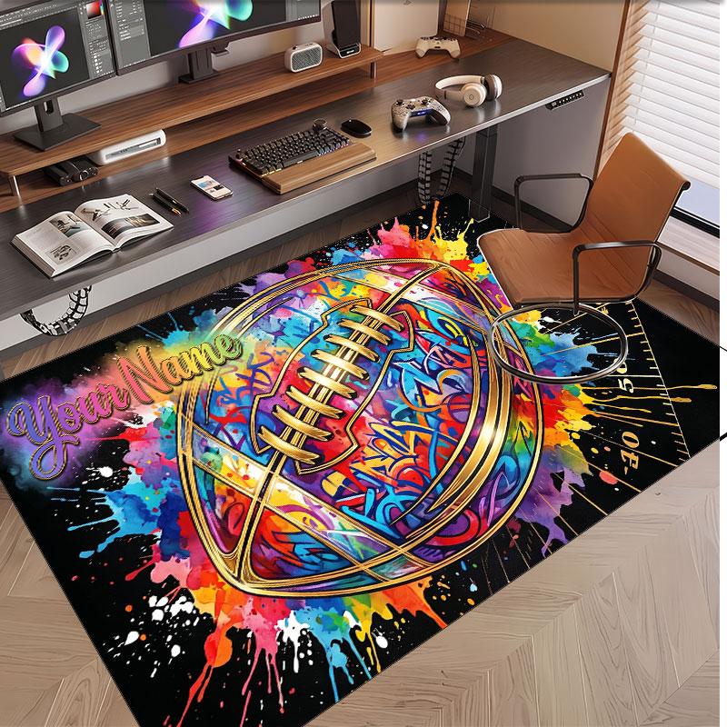 American Football Theme Soft Crystal Velvet Rug Custom Name & Text Print Non Slip Floor Rug for Bedroom Living Room