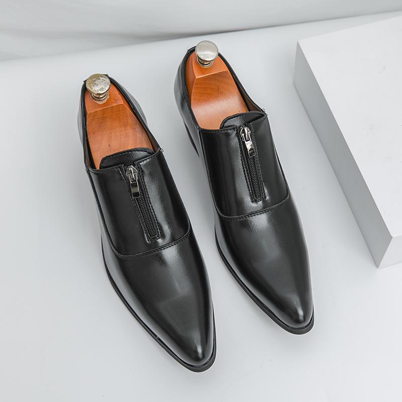 Fashion Thick Bottom Men's Business Loafers Elegantes Leather Casual Shoes New Arrival Walking Shoes Pointed Toe Slip On Flats Moccasins