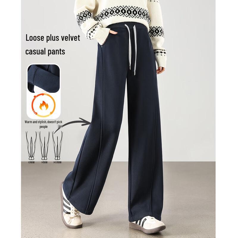 

TERRE BLEUE Women s Fleece-Lined Loose Straight-Leg Casual Pants 30