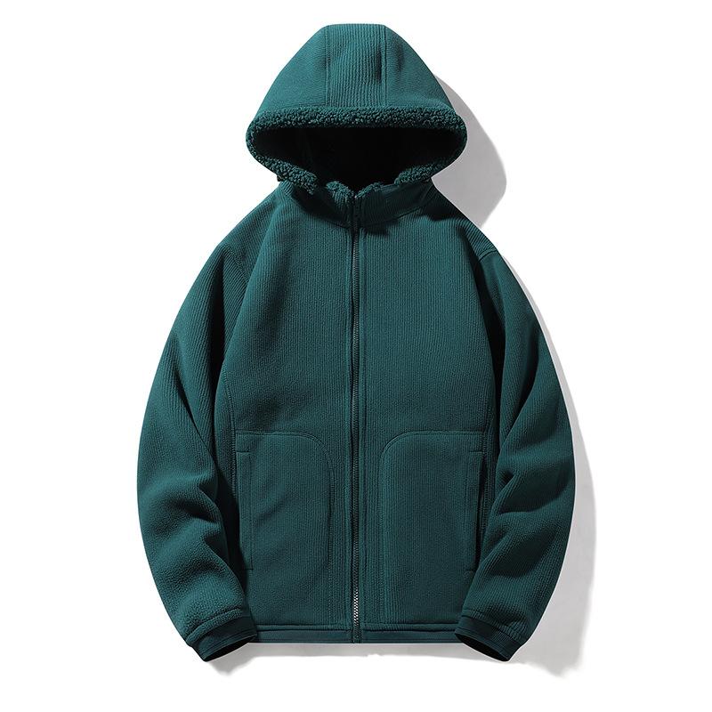Autumn and Winter Hat-removable Cardigan Sweatshirt Men's Warm Top Plus Velvet Thickened Hooded Couples Wearing Double-sided Coats