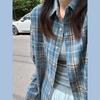 Blue Plaid Cotton Long-sleeved Shirt Jacket Women's Spring and Autumn New Explosion Early Autumn Temperament Top