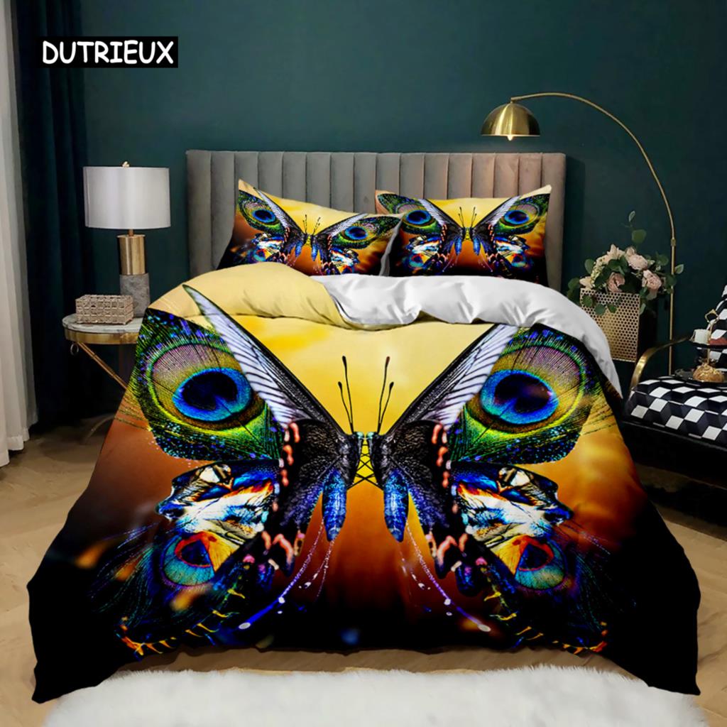 Butterfly Duvet Cover Set Butterfly Plum Branch Pattern Bedding Set Soft Bedclothes Twin Queen King Size Polyester Qulit Cover