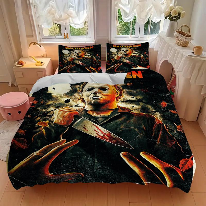 3Pcs Halloween Horror Movie Poster Bedding Set Soft Fabric Duvet Cover Pillowcases Christmas Xmas Halloween Gift 1 Duvet Cover 2 Pillowcase L1519