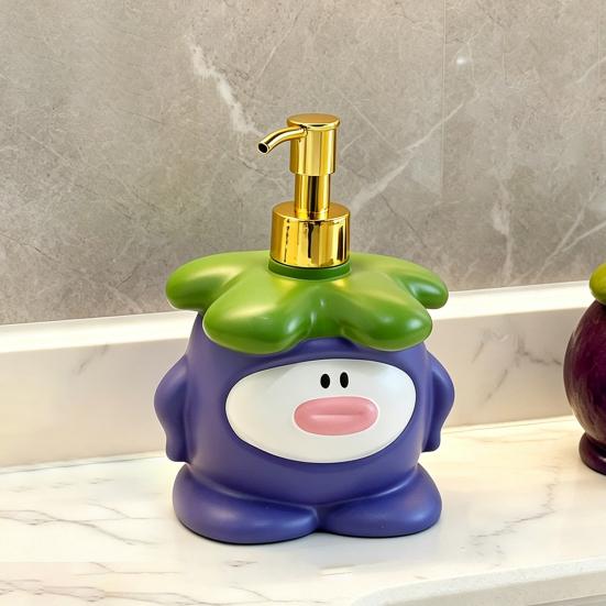 450ML Cartoon Mangosteen Soap Dispenser, Refillable Liquid Hand Soap Shower Gel Container, Bathroom Empty Pump Lotion Bottle