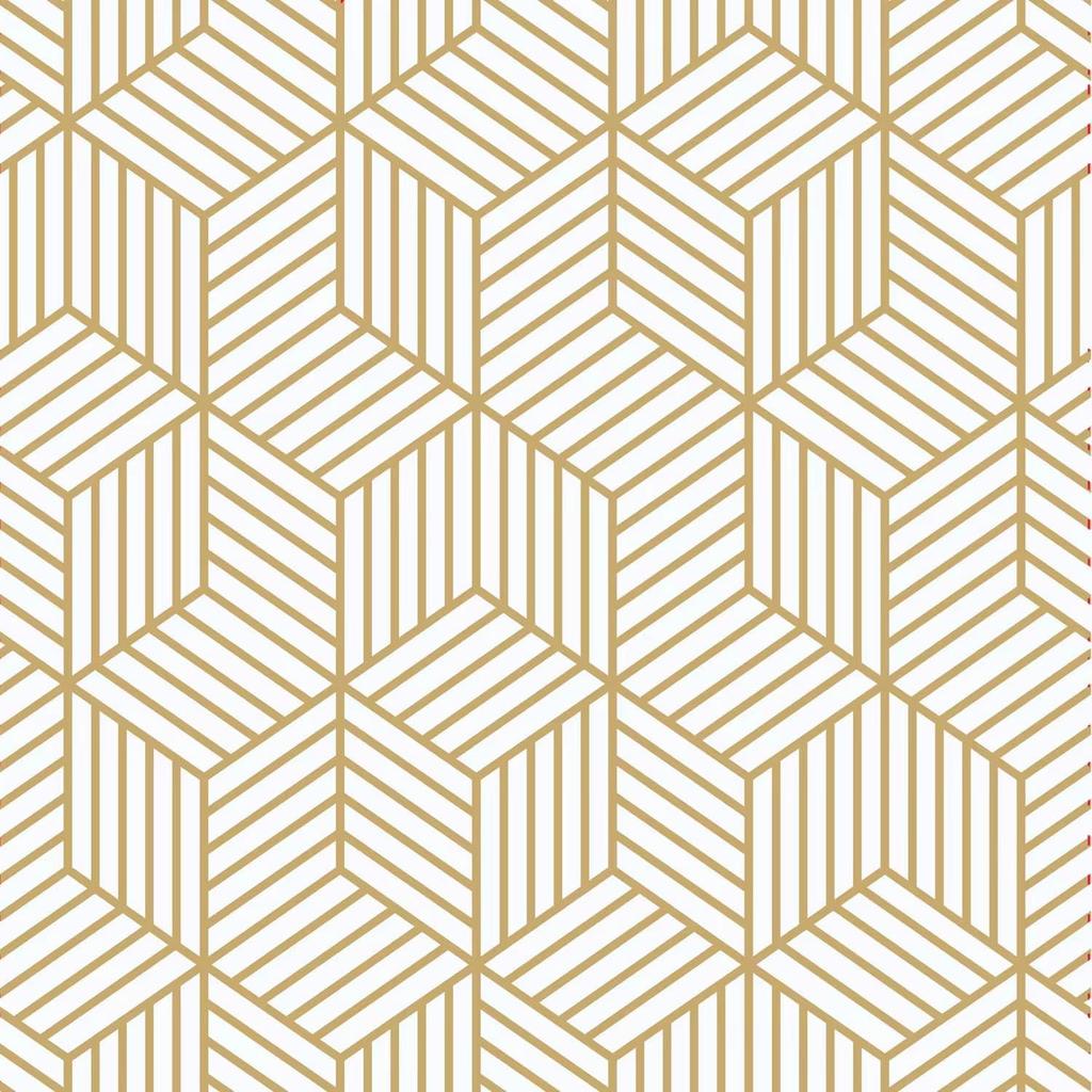 White and Gold Geometry Stripped Hexagon Peel and Stick Contact Paper self Adhesive Wallpaper Removable Vinyl Film Decorative Shelf Drawer Liner